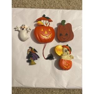 5x Vintage Brooch Pin Halloween Pumpkin Witch Ghost Pull String‎ Boo Hallmark